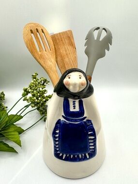 Vintage Russian / Native Woman  Ceramic Utensil Holder